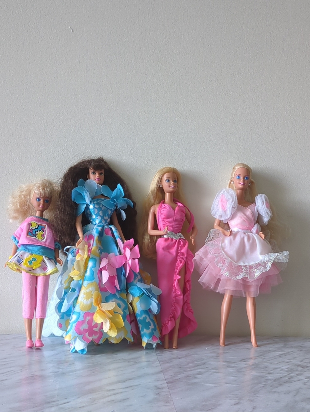 Barbie Dolls Lot - Pink and Blue Floral Gowns